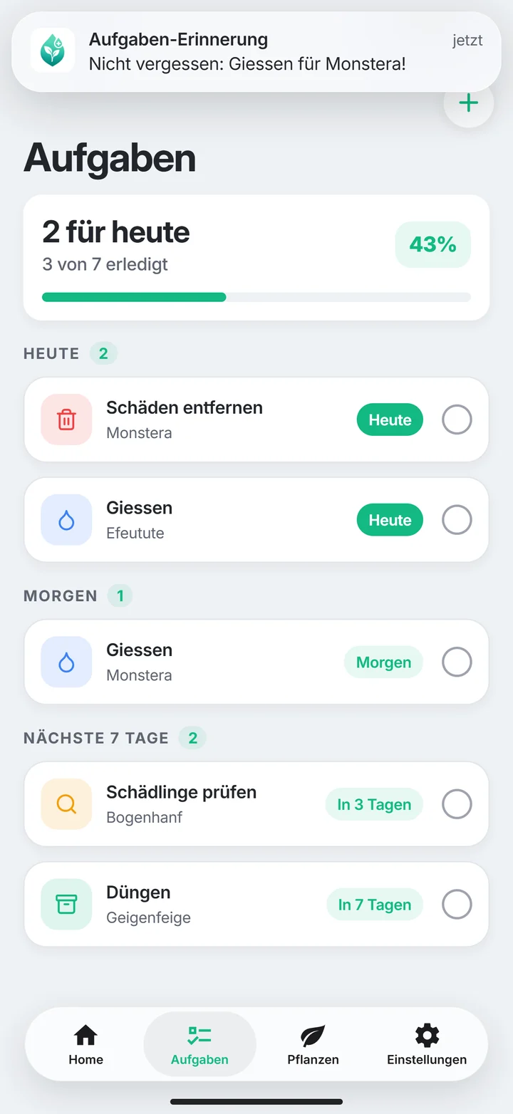 PlantDoctor: Pflegeaufgaben und Erinnerungen
