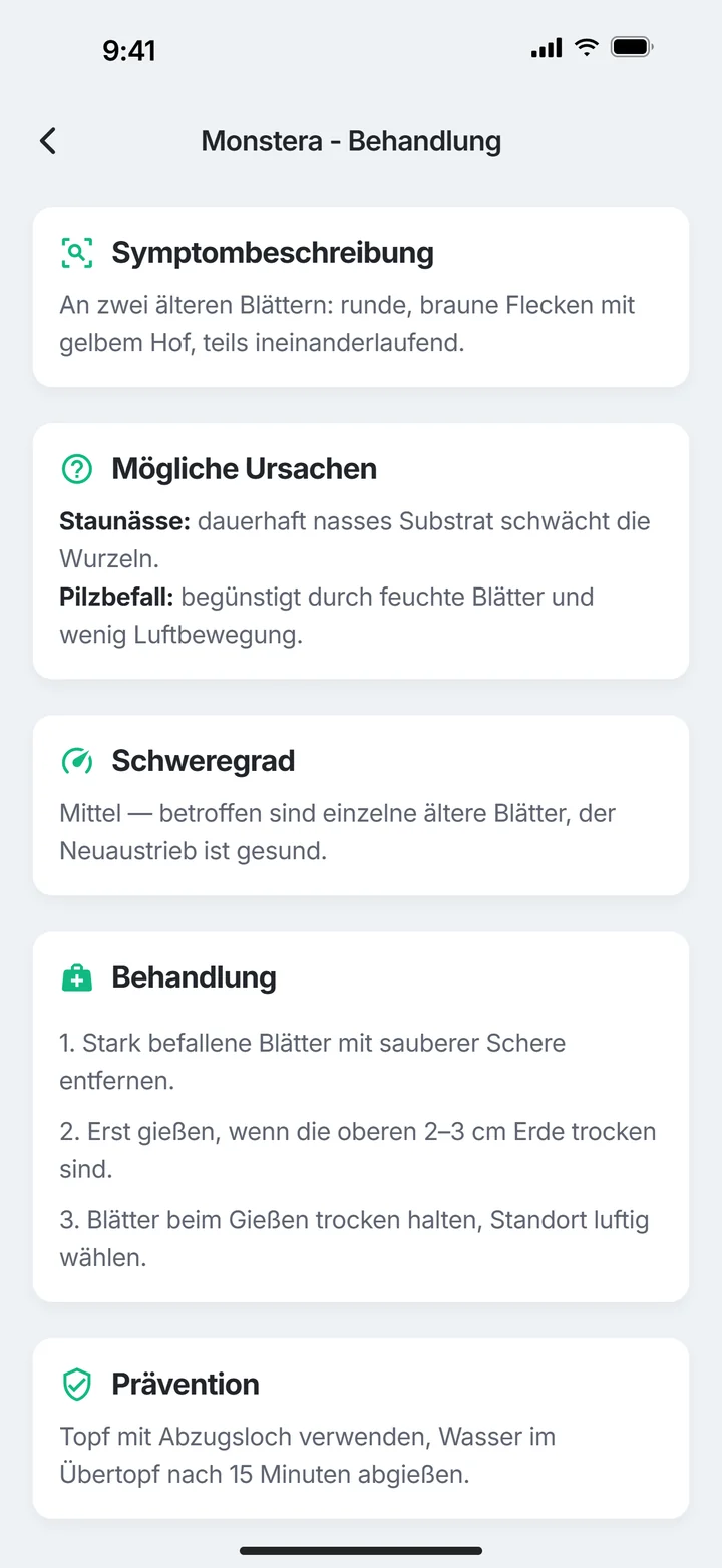 PlantDoctor: Mögliche Ursachen und Behandlungsschritte