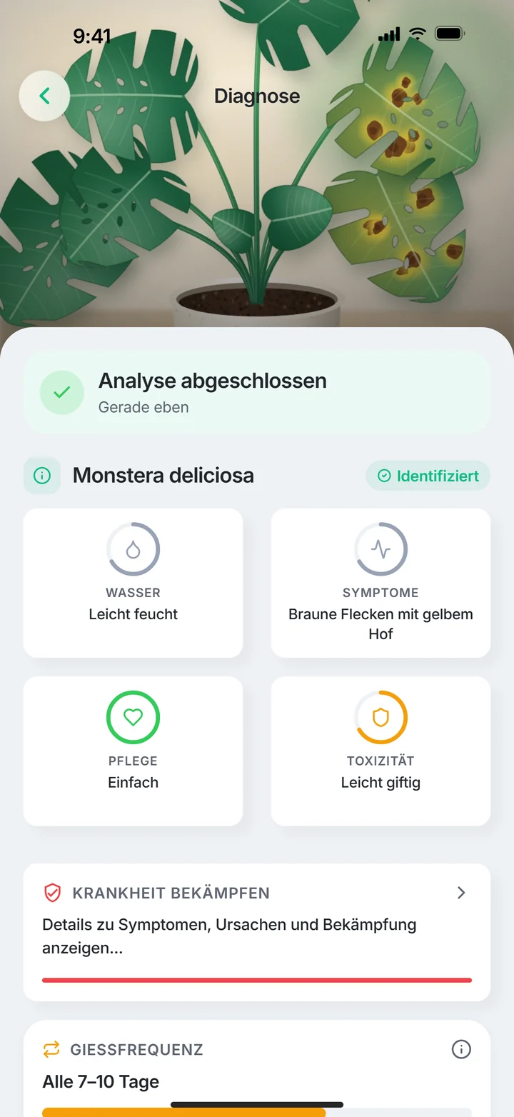 Echte PlantDoctor App-Ansicht