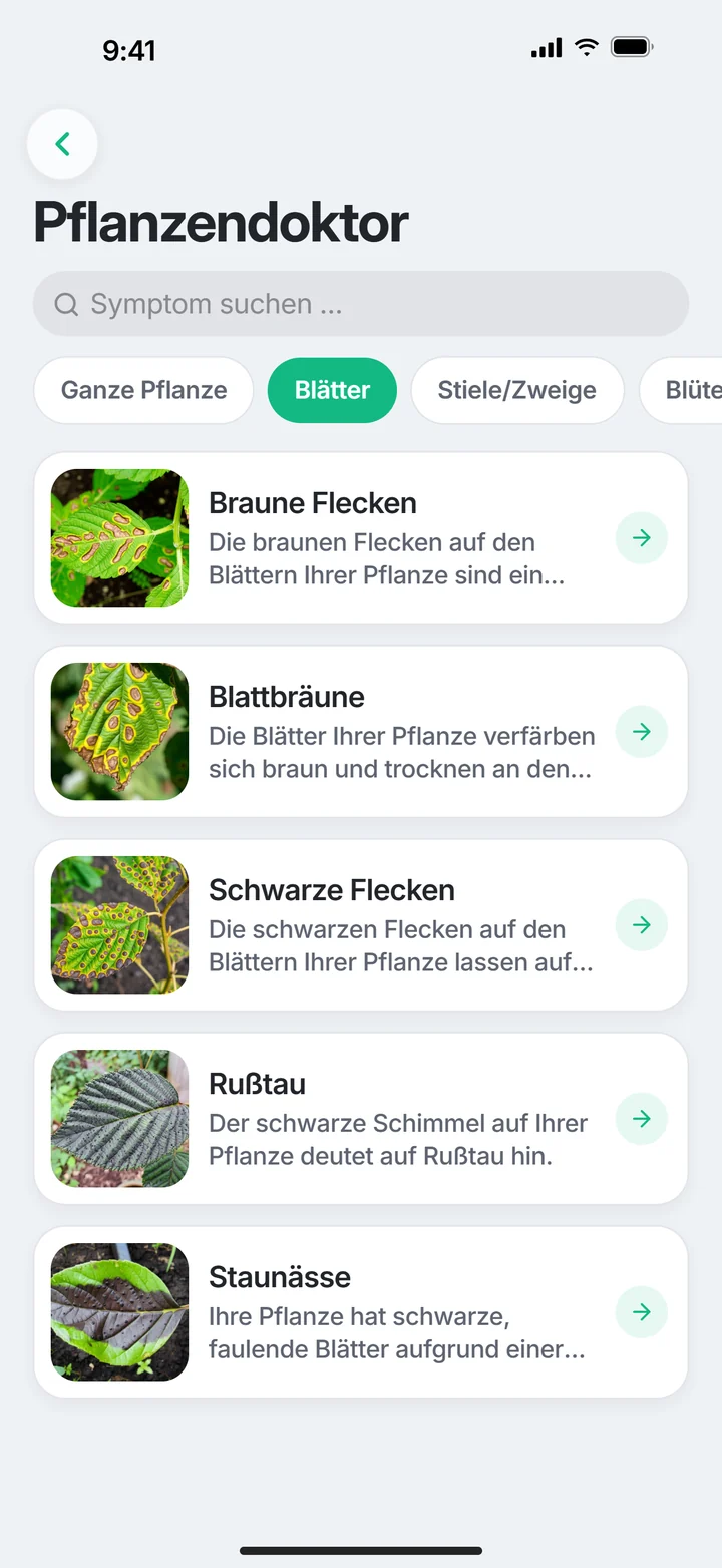 PlantDoctor: Symptom-Lexikon nach Kategorien