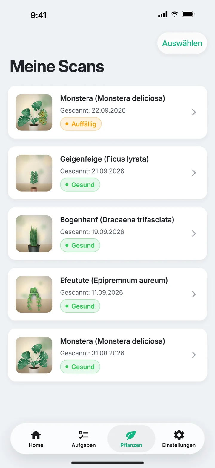 Echte PlantDoctor App-Ansicht